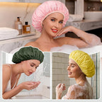 3Pcs Waterproof Shower Cap for Women Reusable, Bath Cap for Long Hair, - Image 6