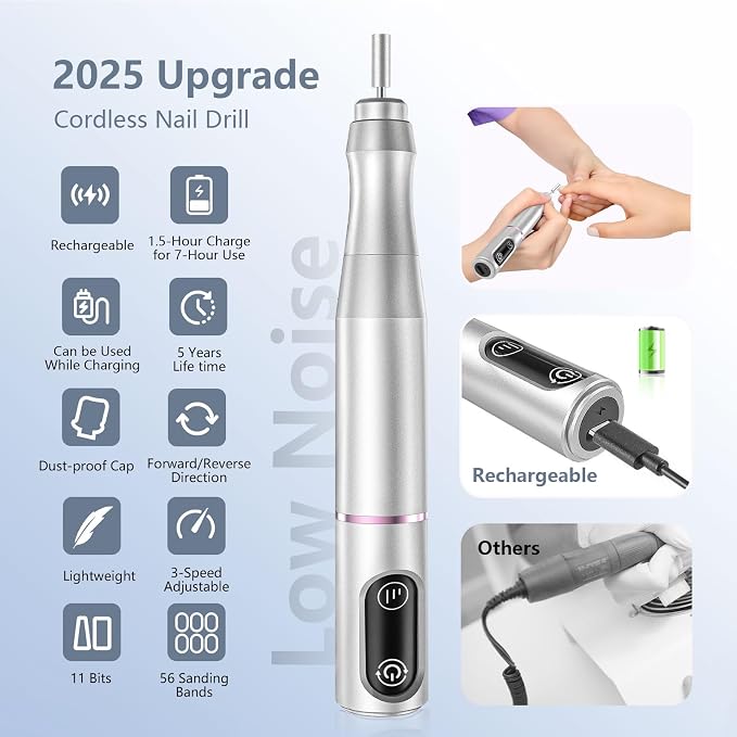 TUOBEO Cordless Nail Drill Electric Rechargeable File Kit, Professional Efile - Image 3