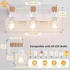 FadimiKoo 3-Light Farmhouse White Bathroom Vanity Light Fixtures, Rustic Wood - Image 2