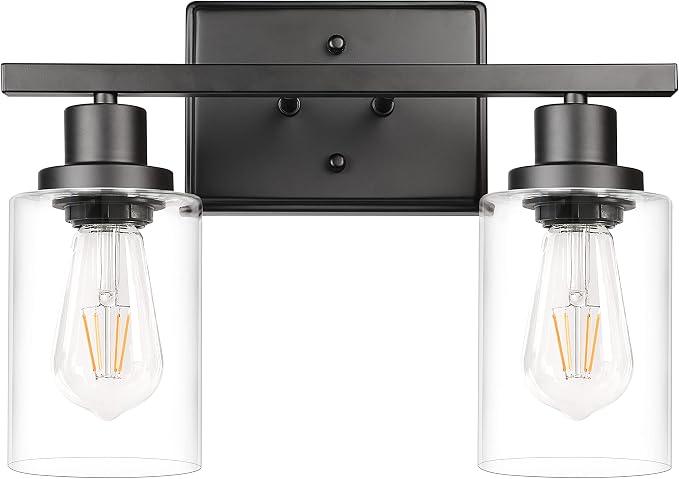 Ascher 2-Light Wall Sconces, Modern Vanity Light Fixture Black Finish, Wall by Ascher