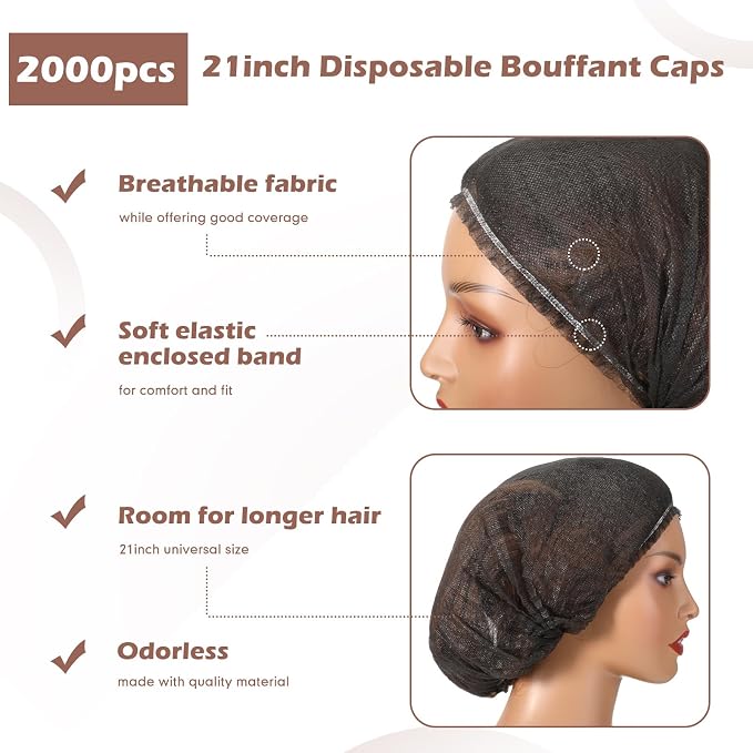 Yahenda 2000 Pcs Disposable Hair Nets Bulk 21 Inch Non Woven Bouffant Caps - Image 2