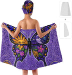 Women's Boho Butterfly Towel Wrap and Hair Drying Cap Set – Celestial Moon Sun - Image 2