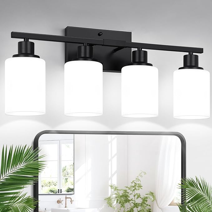 Indoi 4-Light Bathroom Light Fixtures, Matte Black Vanity Lights by Indoibrightenyourbathroom