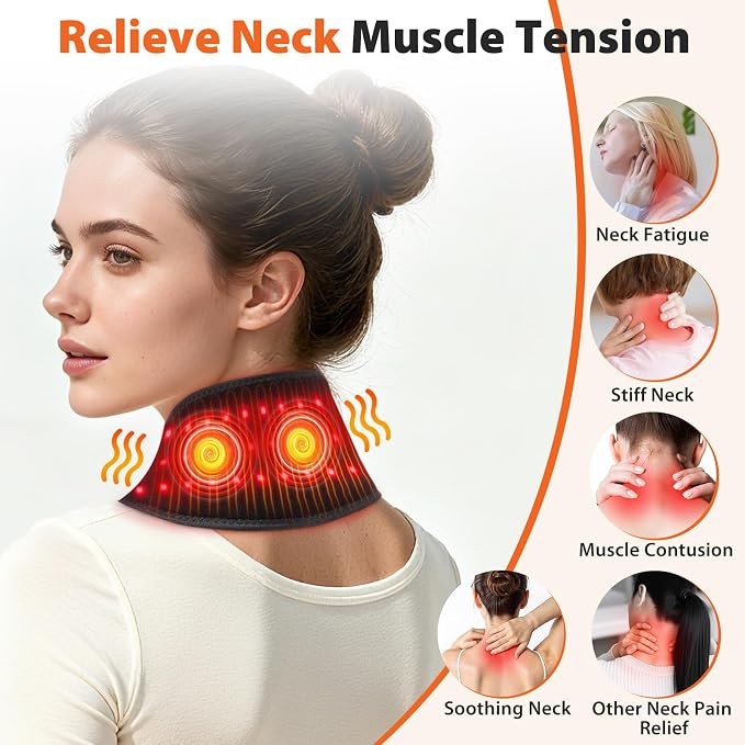 Neck Heating Pad with Massage, Heating Neck Wrap with 660nm 850nm Red Light - Image 3
