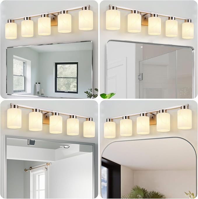 5-Light Bathroom Light Fixtures, Modern Vanity Lights, Brushed Nickel Metal - Image 3