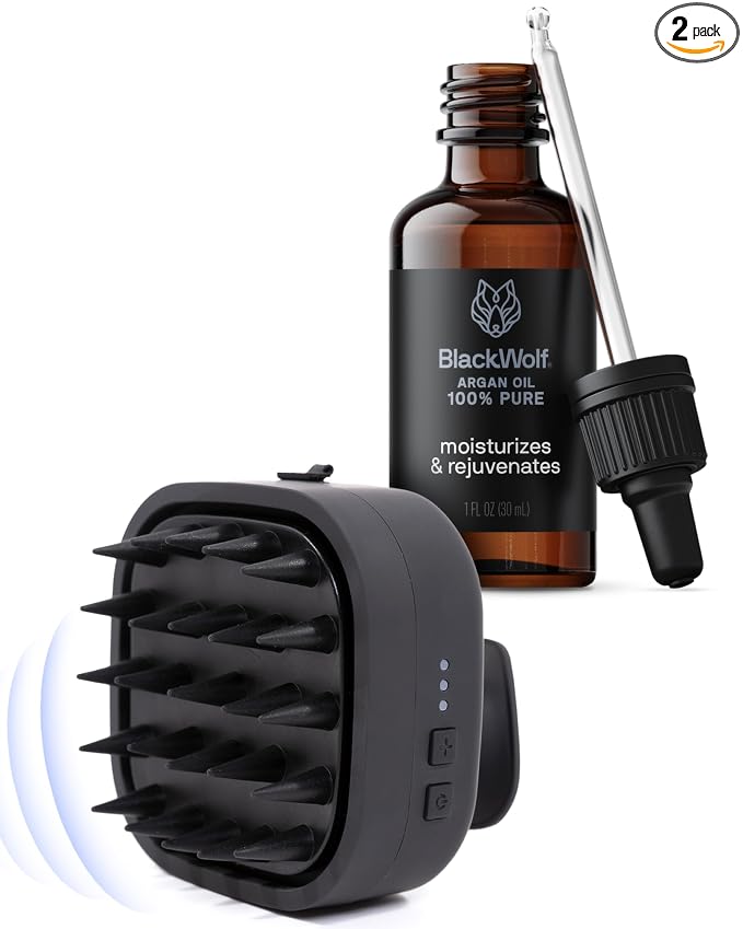 Black Wolf Sonic Scalp Head Massager & 100% Pure Argan Oil Bundle by BlackWolf