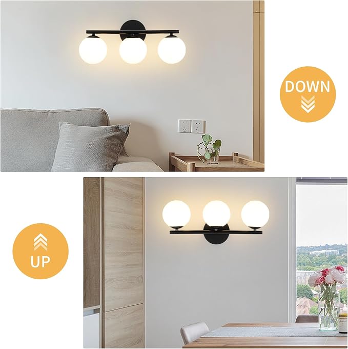 Black Globe Bathroom Light Fixtures 3-Light Vanity Light - Image 3