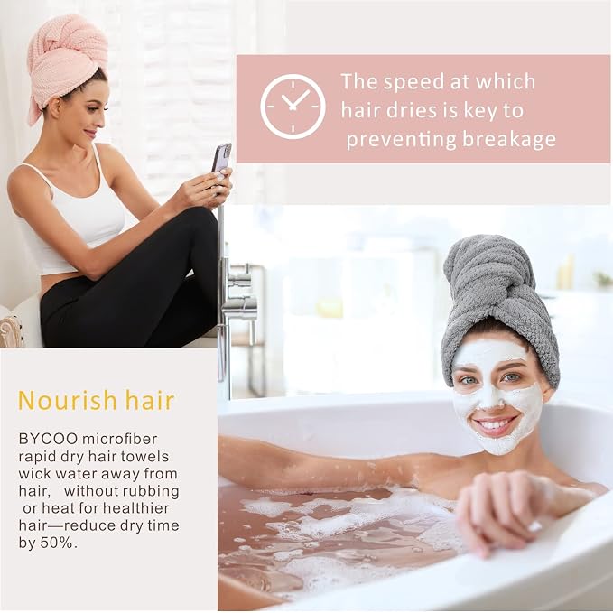 2 Pack Large Microfiber Hair Towel Wrap - Image 4