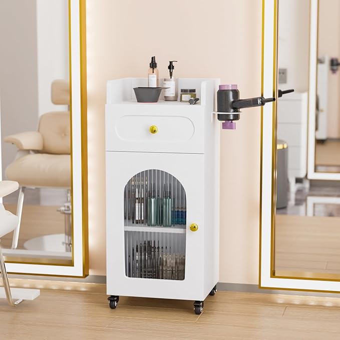 OmySalon Salon Cart with Wheels, 3-Tier Rolling Beauty Cart with Glass Door & - Image 7