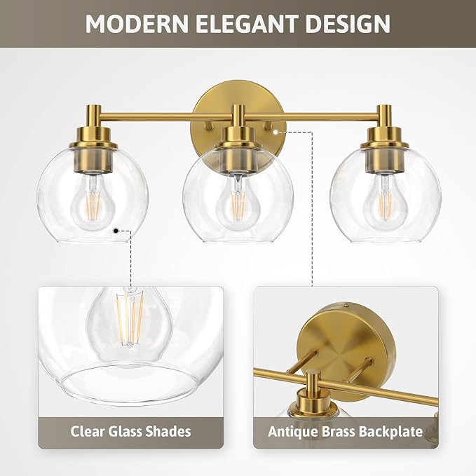 VONLUCE Bathroom Light Fixtures, 3-Light Bathroom Vanity Light - Image 3