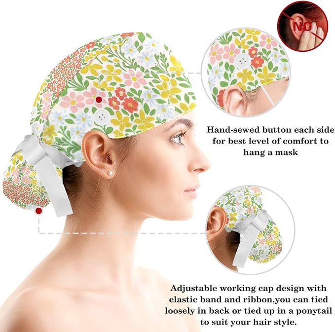 Scrub Caps Women Nursing Hats Floral Flowers - Image 3