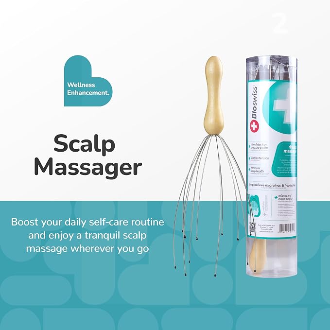 BioSwiss Scalp Massager, Handheld Head and Temple Massage Tool - Image 2