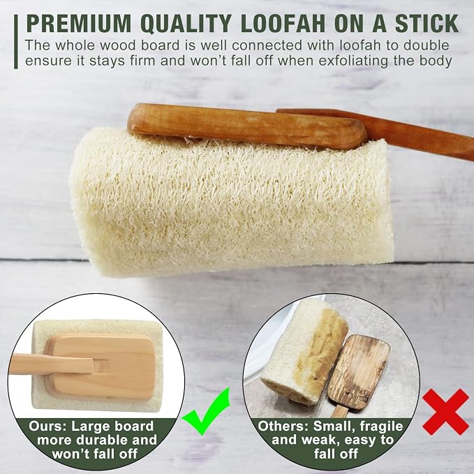 2 Pack Natural Exfoliating Loofah Luffa Loofa Bath Brush On a Stick, Shower - Image 2