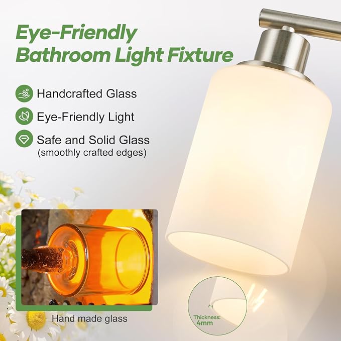 Zarbitta 3-Light Bathroom Light Fixtures, Brushed Nickel Vanity Light, - Image 3