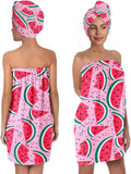Watermelon Print Bath Wrap and Hair Drying Towel Set – Microfiber Quick Dry by QIULIBMH