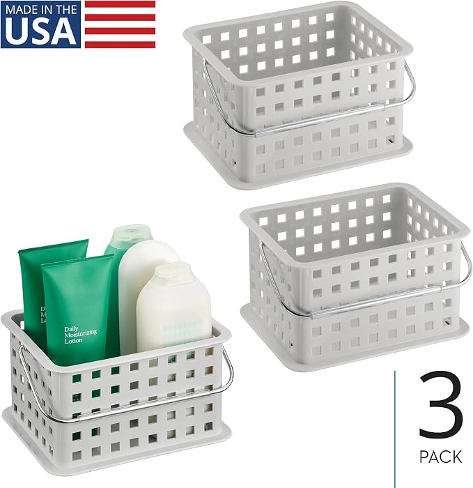iDesign Plastic Handle-Portable Shower Caddy-Set of 3-Light Gray Basket - Image 2
