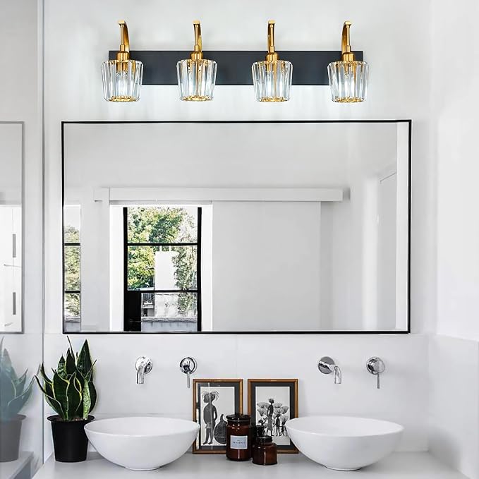 Modern Bathroom Vanity Light, 4-Light Black Gold Wall Sconce - Image 7