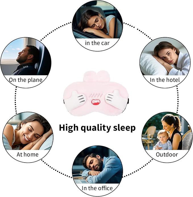 PERFECTSIGHT Sleep Eye Masks, Cute Bunny Sleep Eye Cover Lightweight Adjustable - Image 6