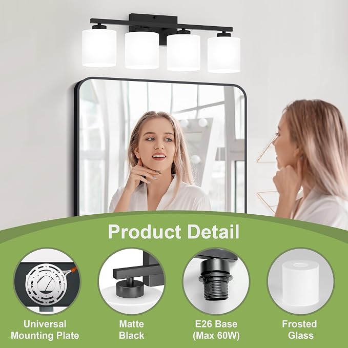 Honesorn 4-Light Vanity Lights, Matte Black - Image 3