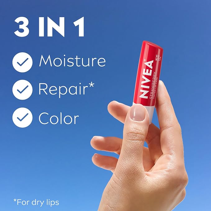 NIVEA Strawberry Lip Care, Nourishing Oils and Vitamin C & E, 3-in-1 Moisture - Image 3