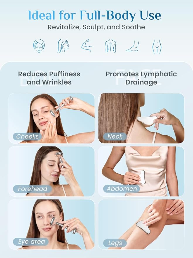 Rena Chris Gua Sha and Face Roller Set: Anti-Breakage Stainless Steel Roller - Image 5