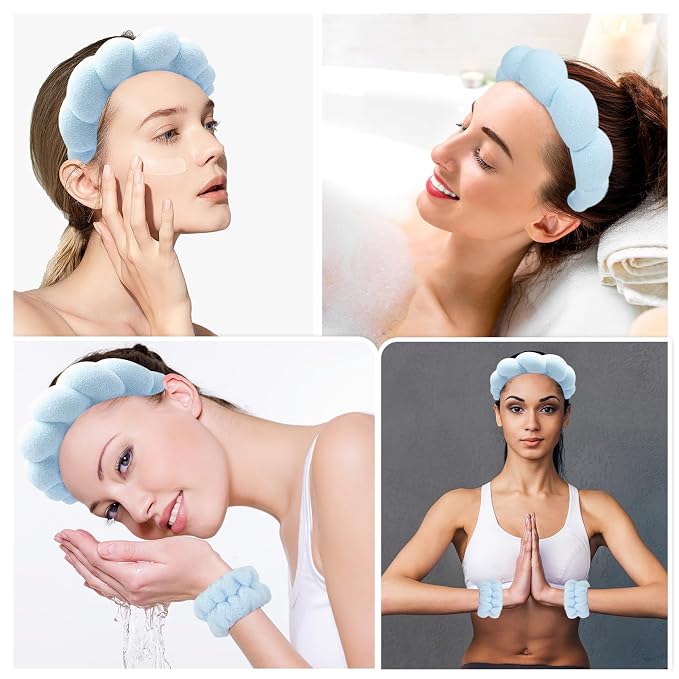 Zkptops Spa Headband for Washing Face Wristband Set Sponge Makeup Skin Care - Image 4