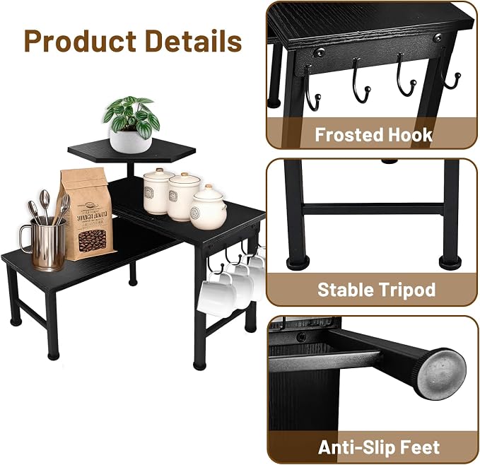 Counter Organizer Shelf, 3 Tier Moveable Black Corner Shelf Organizer - Image 5