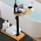 Bamboo Bathtub Tray Table with Adjustable Height, Enhanced Stability, by XinTianZhiGuang