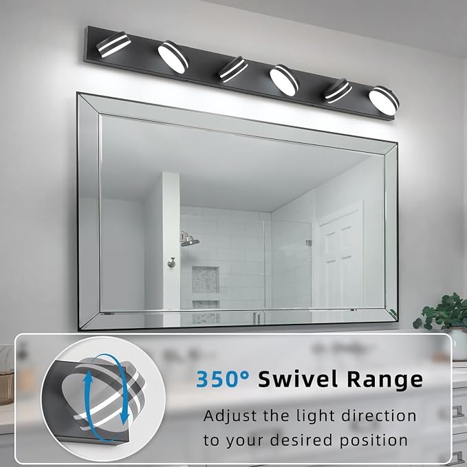6-Light Bathroom Vanity Light Over Mirror, Matte Black LED Vanity Lighting - Image 3