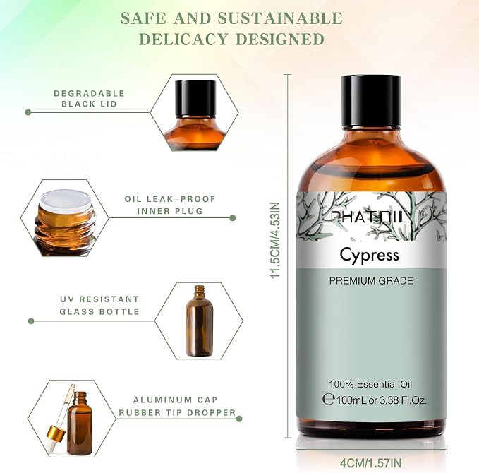 Cypress 3.38fl.oz Essential Oil, PHATOIL Aromatherapy Essential Oils - Image 5