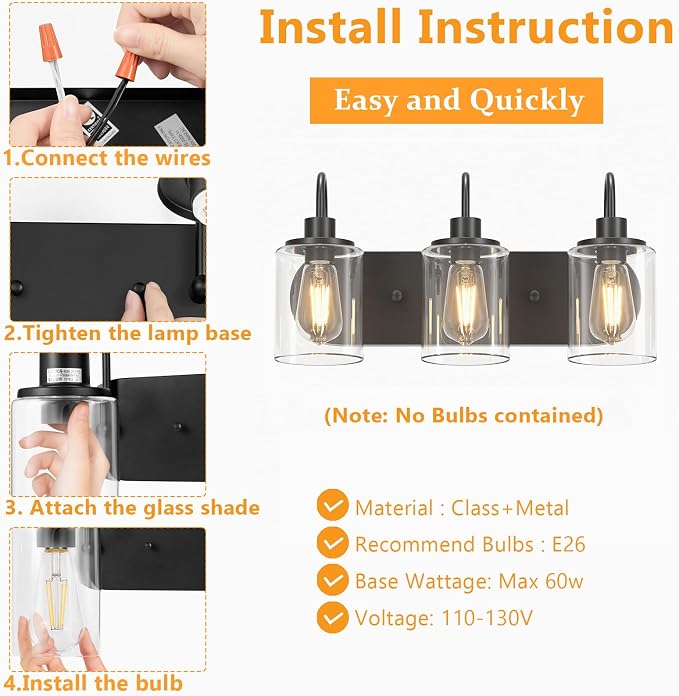 Baocuz 3-Light Bathroom Light Fixtures, Modern Bathroom Wall Lamp - Image 7