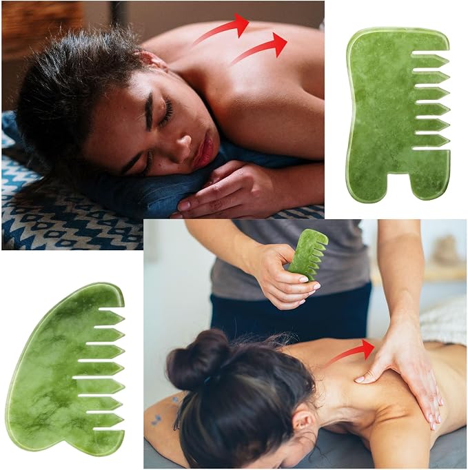 BBTO 2 Pcs Jade Comb for Scalp Massage Gua sha Comb for Head Body spa Hair - Image 6
