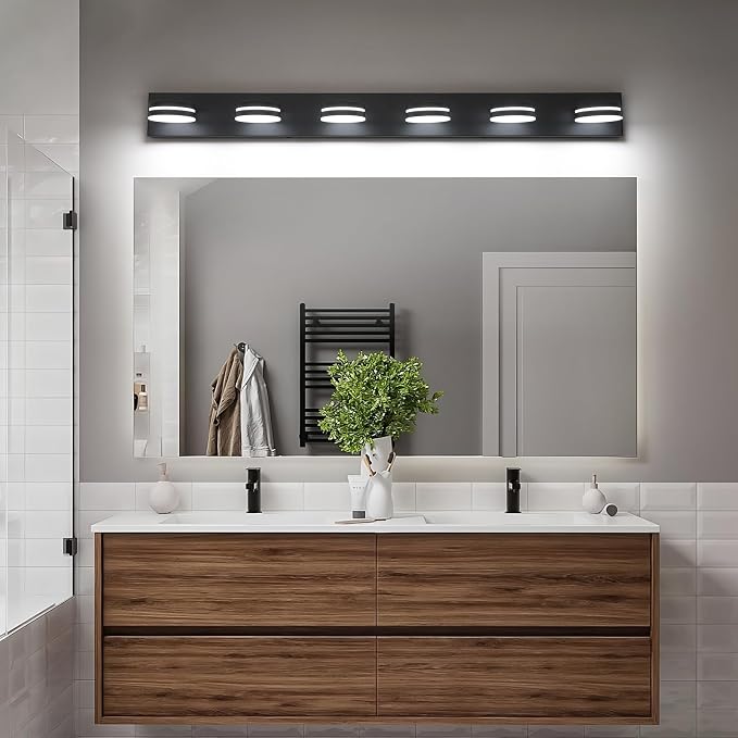 6-Light Bathroom Vanity Light Over Mirror, Matte Black LED Vanity Lighting - Image 7