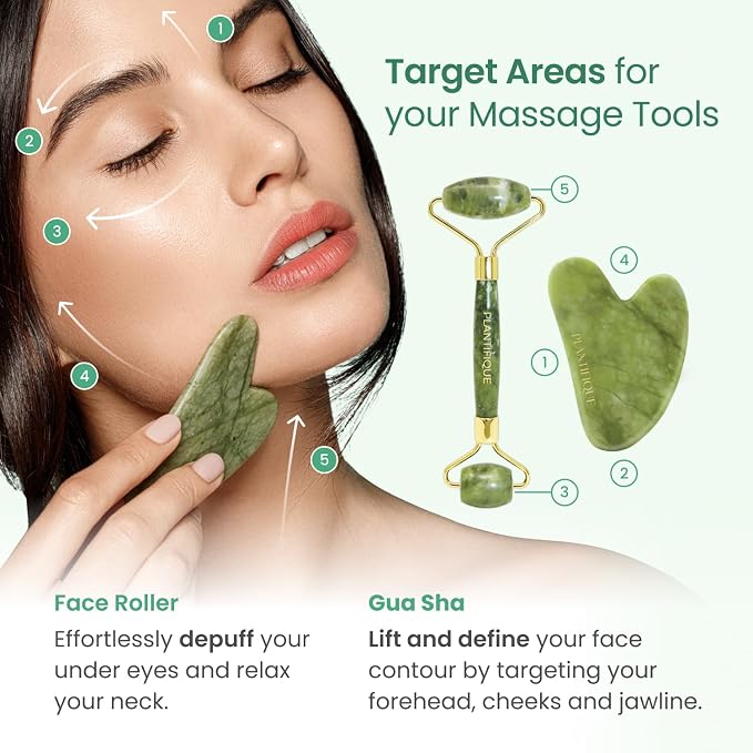 PLANTIFIQUE Jade Roller & Gua Sha Set – Real Jade Facial Tools - Image 4