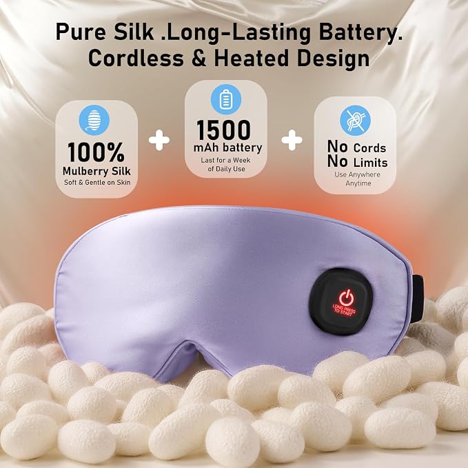 LitBear Heated Eye Mask, Silk Cordless Warm Eye Compress - Image 2