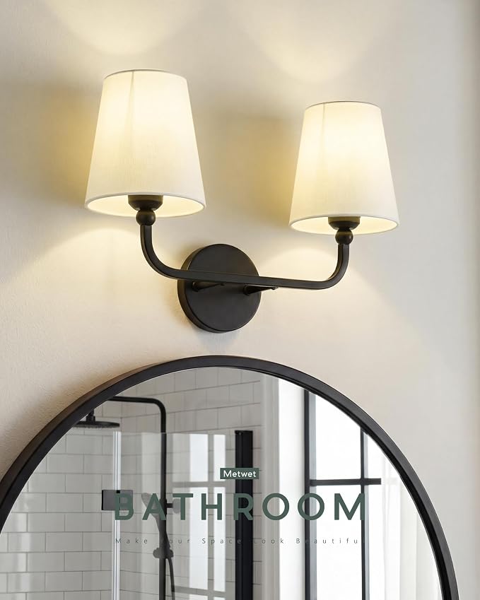 2-Light Bathroom Light Fixtures, Matte Black Vanity Lights, Double Wall Sconce - Image 6