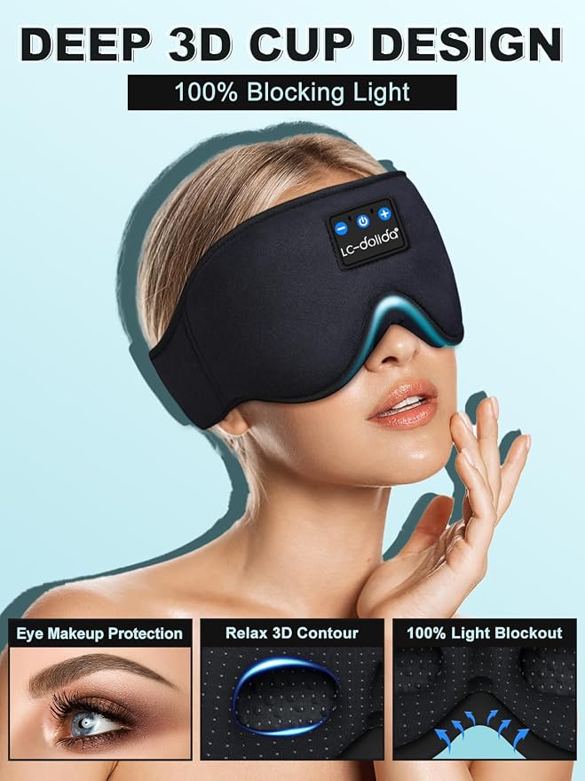 LC-dolida Sleep Headphones, 3D Sleep Mask Bluetooth Wireless Music Eye Mask - Image 2