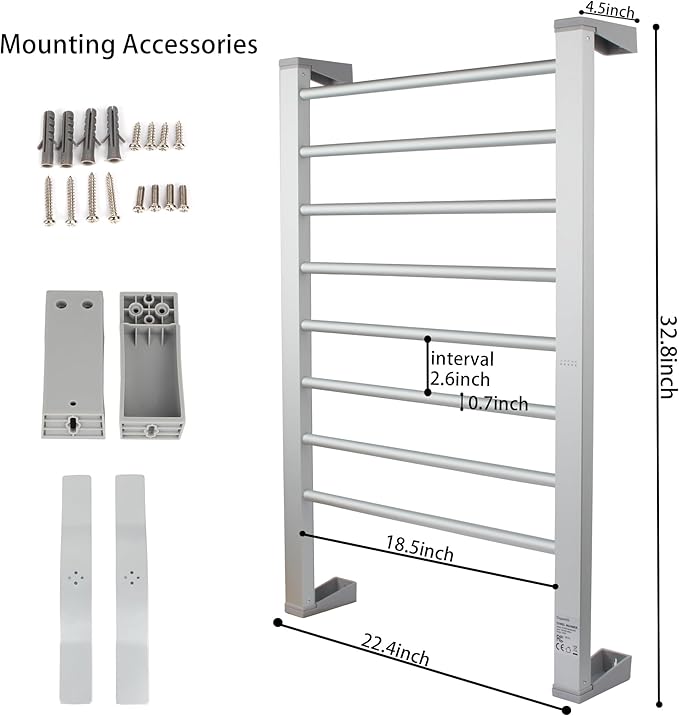 Heated Towel Rack with Timer, 8-Bar Electric Towel Warmer - Image 3