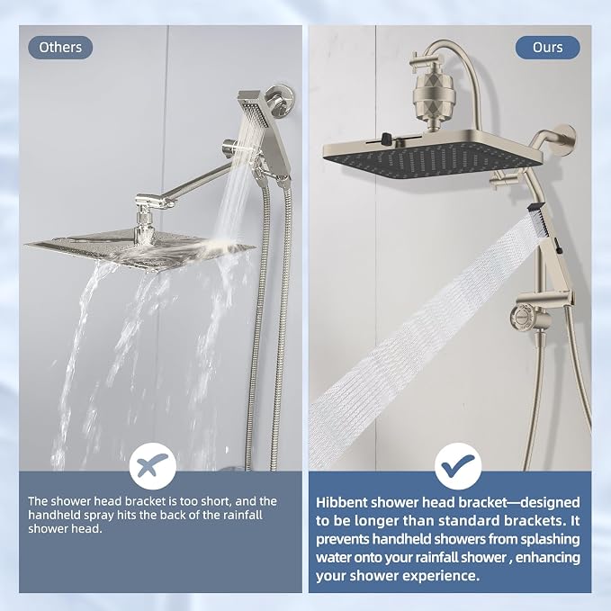 Hibbent 5-spray Filtered Rainfall Shower Head Combo, High Pressure 13'' - Image 9