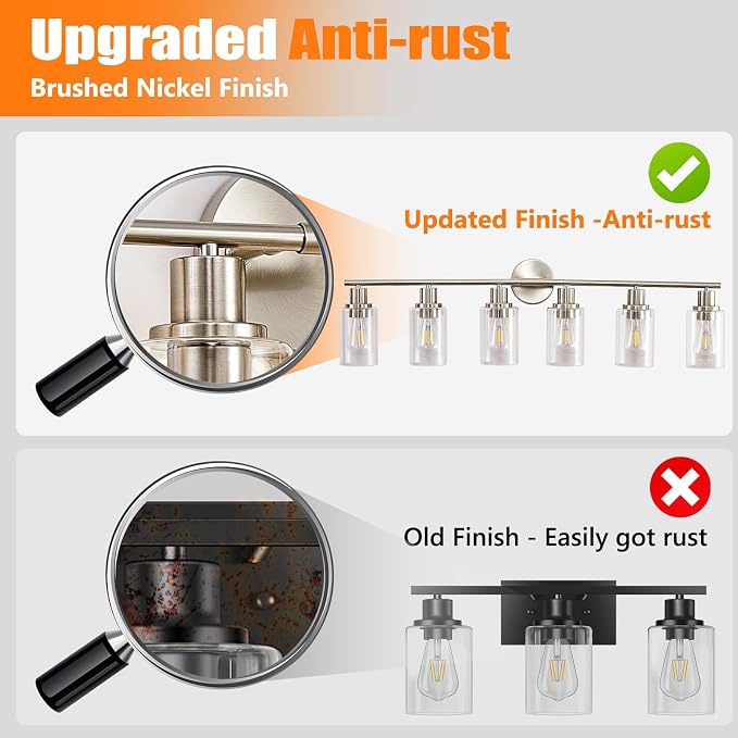 DLLT 6-Light Bathroom Light Fixtures: Nickel Modern Vanity Lights - Image 4