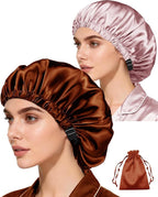 3Pcs Hair Bonnets For Sleeping Satin Bonnet For Women Silk Bonnets Womens Curly - Image 4