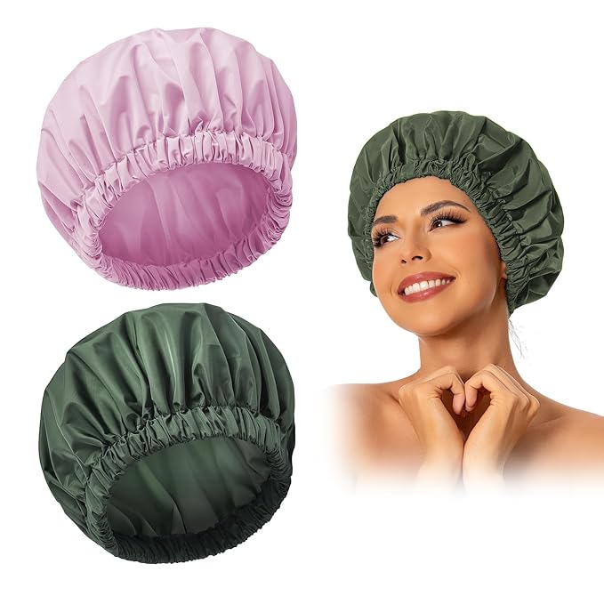 Reusable Shower Cap for Women, Large Waterproof Shower Bonnet by Edoneery
