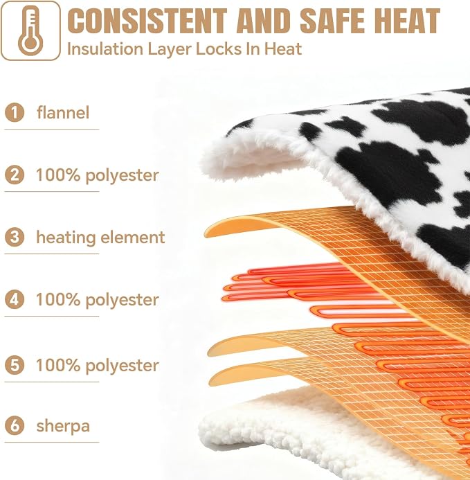 Cow Print Heating Pad for Back Period Cramps Neck Shoulder Pain Relief - Image 7