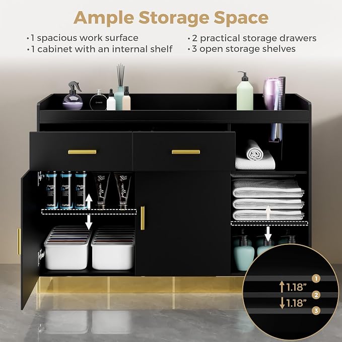 Salon Storage Cabinet Barber Station, Free Standing Hair Styling Station - Image 4