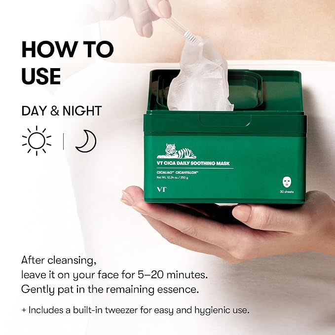 VT COSMETICS CICA Daily Soothing Mask 30 Sheets, Centella Asiatica & Hyaluronic - Image 5