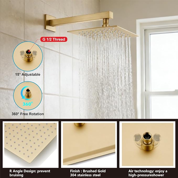 Midanya Shower System with Tub Spout, Bathtub Shower Faucet Set with Square - Image 8