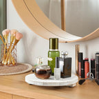 Small Round Decorative Tray White Washed Wood Bathroom Counter Organizer - Image 3