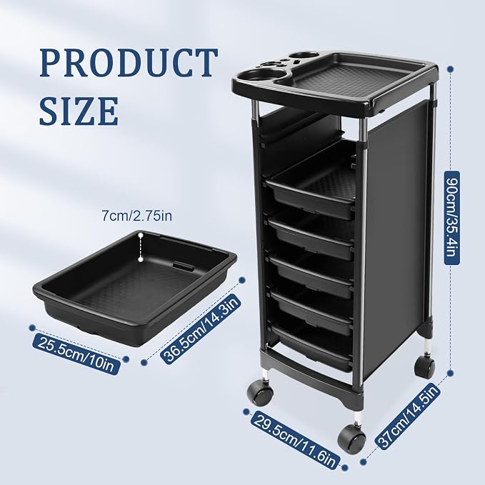 Professional Salon Trolley Cart, 5-Drawer Rolling Storage Organizer, 35.4" - Image 2