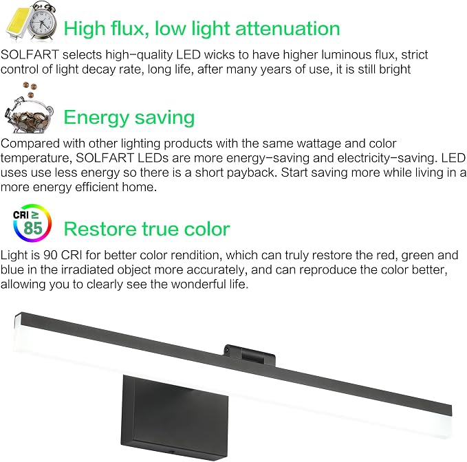 SOLFART Dimmable Black Vanity Light Bar Lighting Fixtures Modern Bathroom Light - Image 13