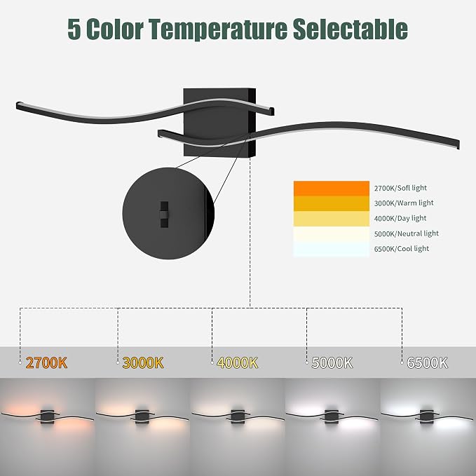 Espird 23inch Led Bathroom Vanity Light Bar, Matte Black 5CCT Dimmable - Image 2